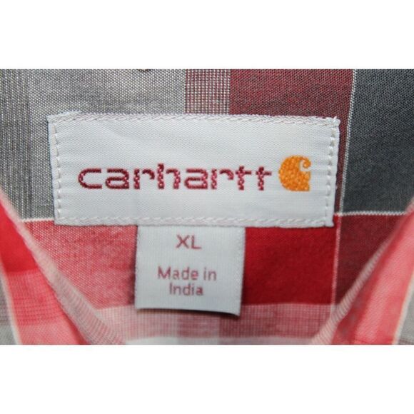Carhartt Xl Relaxed Fit Burgundy/Gray Plaid Short Sleeve Button Front Shirt - Picture 6 of 7